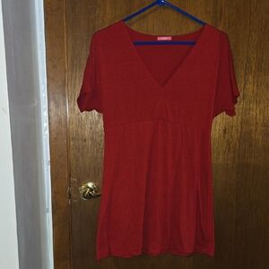 Lola Red Relaxed V-Neck Midi Dress